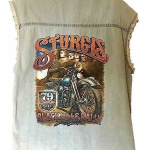 Sturgis 2019 Hot Leathers BIKER Cut Off Sleeveless Shirt Vest Denim Size 2X